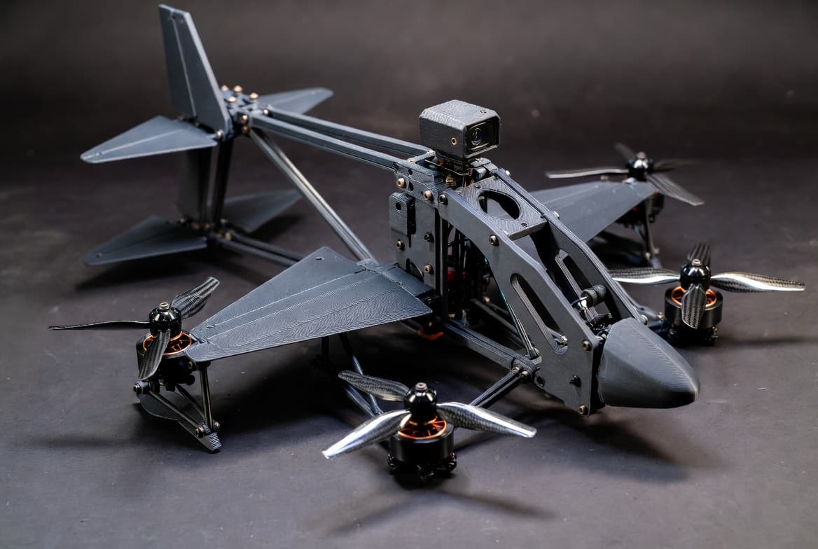 Hybrid VTOL platform — payload bay open.